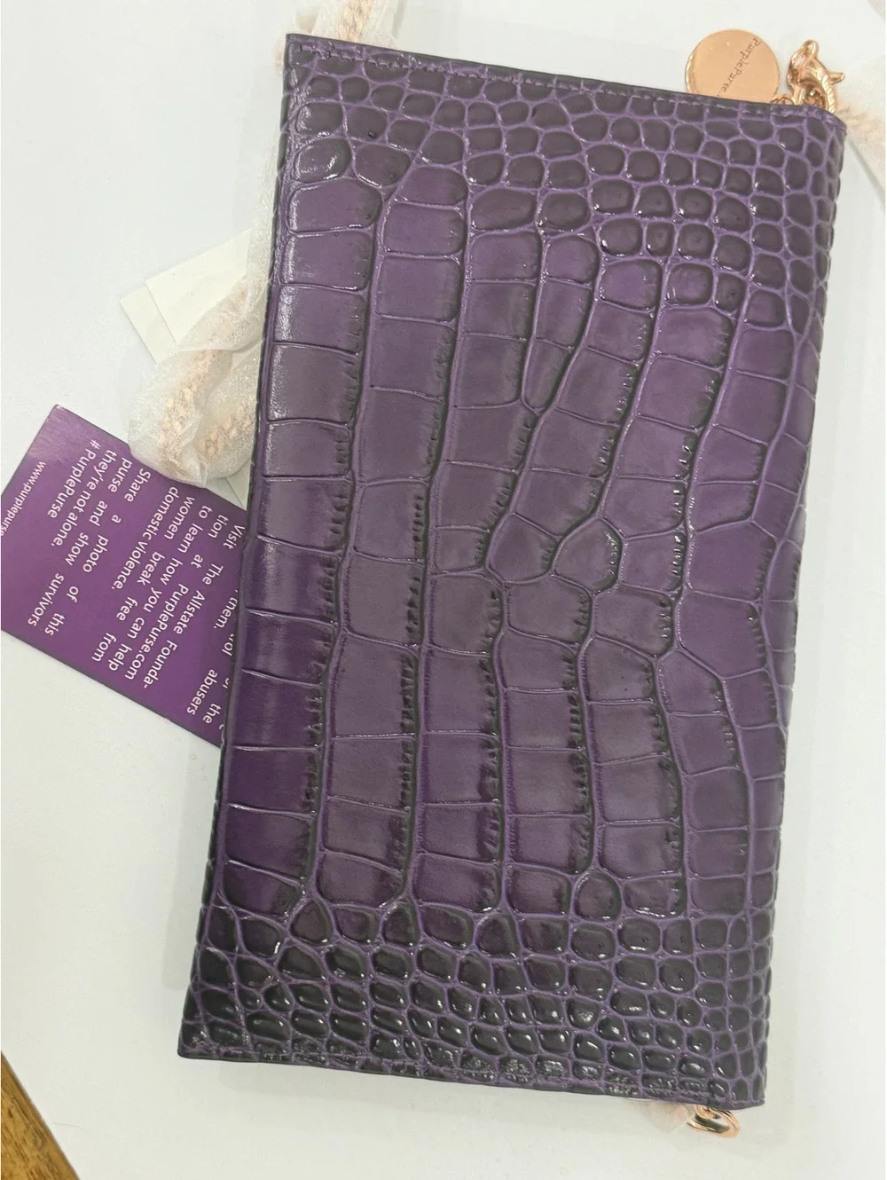 New Kerry Washington Dee Ocleppo Purple Purse Crocodile Embossed Clutch Bag NWT